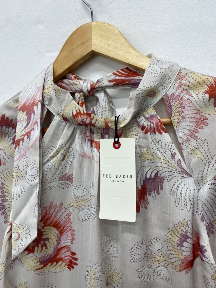 Fabulous Ted Baker Dinnaa Floral pussybow occasion Dress UK12 MultiColoured pastels LT272