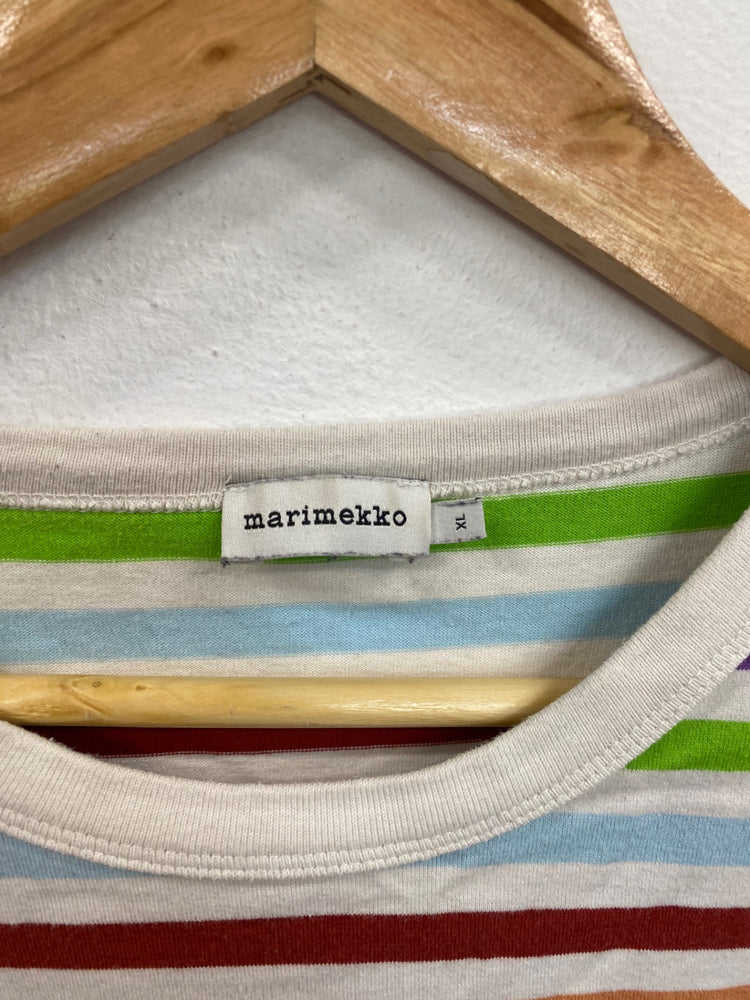 Fabulous Marimekko Colourful Stripe Relaxed Fit T-Shirt UK XL KM001