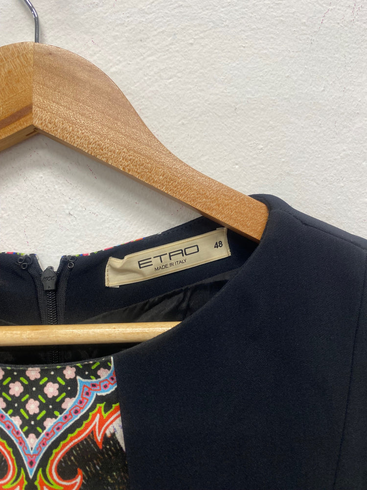 Fabulous ETRO paisley party occasion Dress Uk14 black fitted Italian 48 MD002