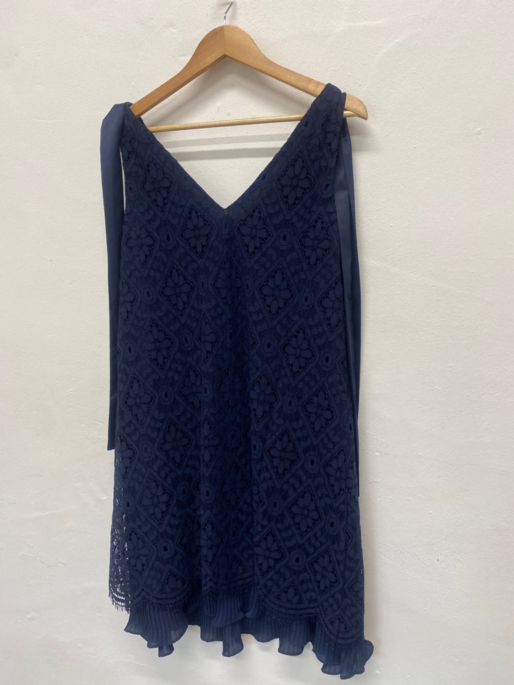 Fabulous Nanette Lepore lace overlay Dress UK12 Navy Blue oversized MD002