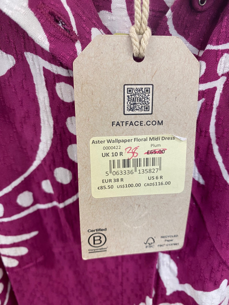 Fabulous FATFACE Plum Aster Wallpaper Floral Midi Dress UK10 LG276