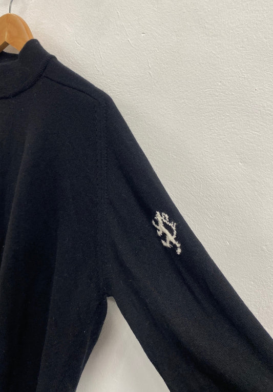 Classic Pringle of scotland Sweater UK L Black arm logo wool LG276