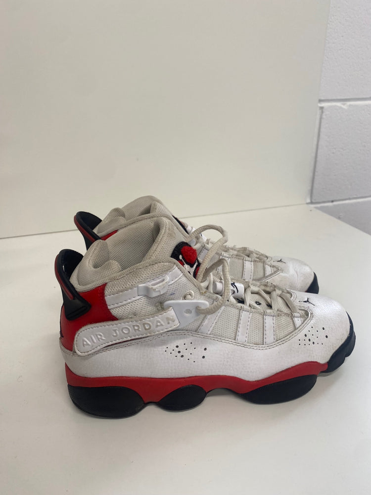 Fabulous Nike Air Jordan 6 Rings Sneakers UK4 Junior White & Red RD455
