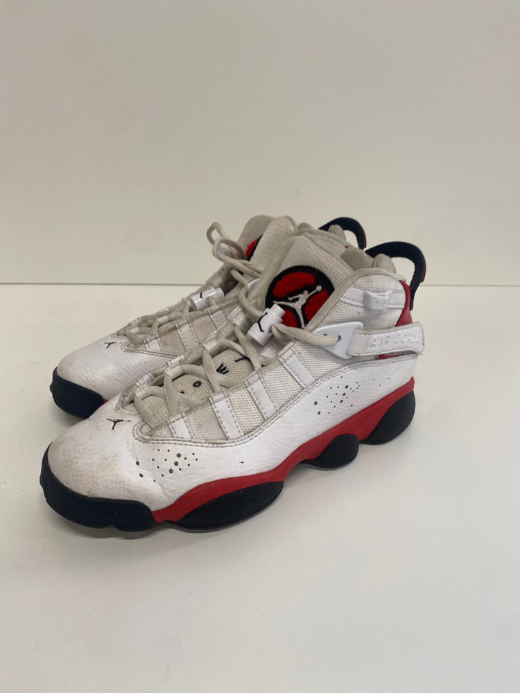 Fabulous Nike Air Jordan 6 Rings Sneakers UK4 Junior White & Red RD455