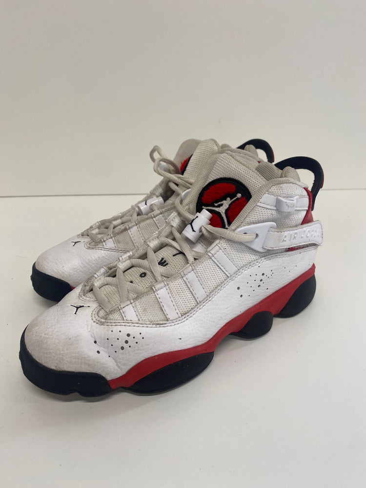 Fabulous Nike Air Jordan 6 Rings Sneakers UK4 Junior White & Red RD455