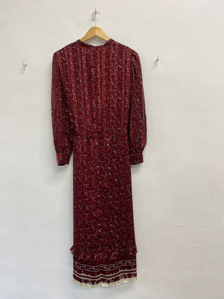 Fabulous & Other Stories prairie Dress UK 14 autumn burgundy floral RD455