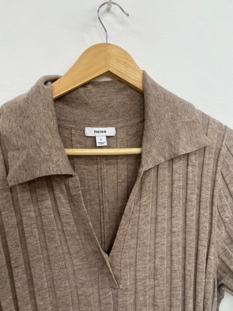 Fabulous Reiss Ribbed Midaxi Dress UkL classy Beige Neutra boho AS001