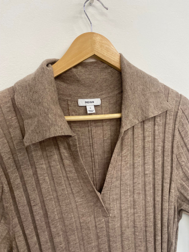 Fabulous Reiss Ribbed Midaxi Dress UkL classy Beige Neutra boho AS001