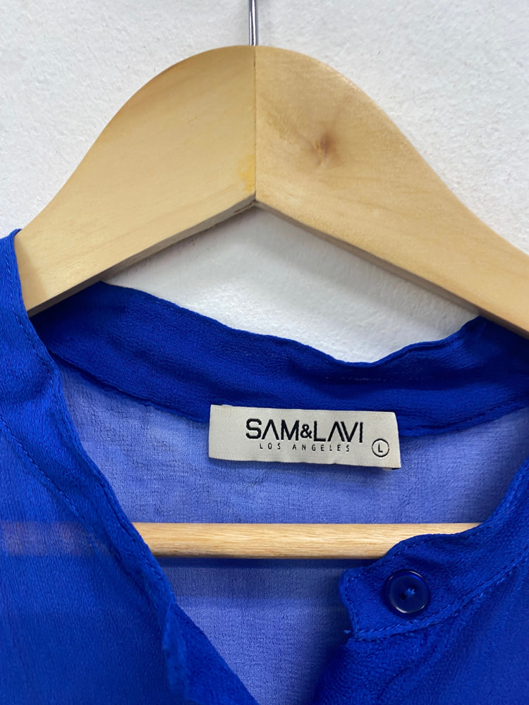 Fabulous SAM&LAVI Blouse UK L Blue silk GM143