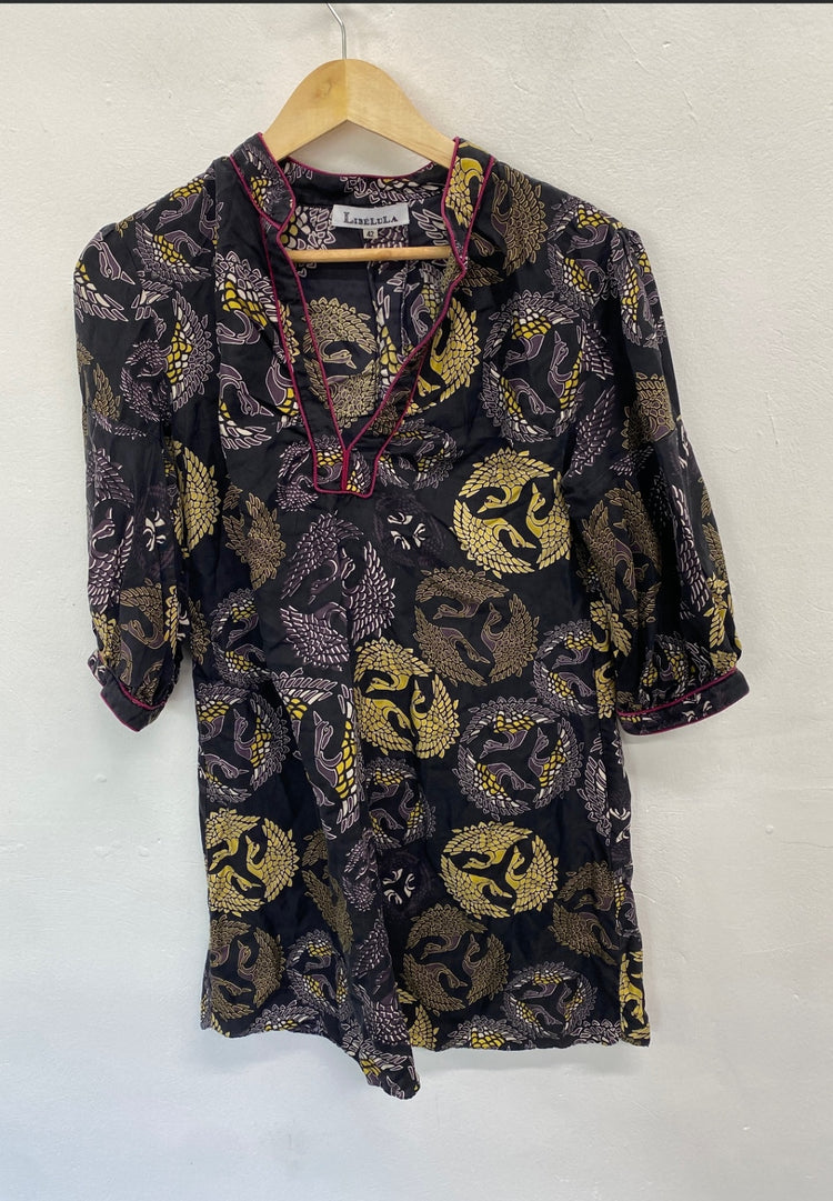 Fabulous Libelulla Tunic silk Dress Uk14 Grey oriental GM143