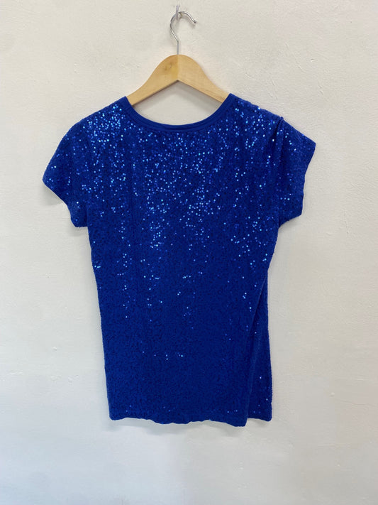 Fabulous DKNY T-Shirt Uk 10 Blue sequin GM143