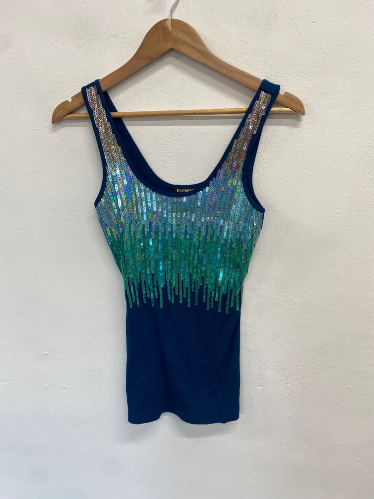 Fabulous Express Tank Top UK M Blue sequin GM143