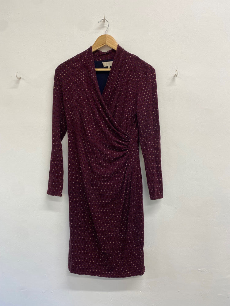 Fabulous Hobbs Dress UK 12 Burgundy geometric ruched GM143