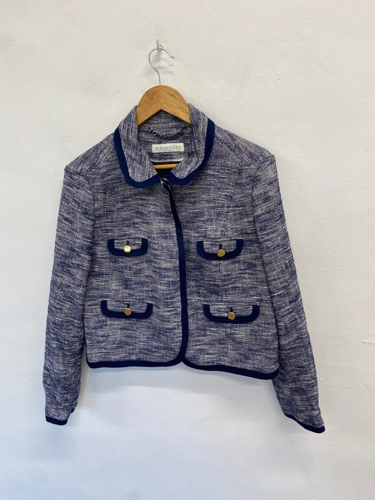 Fabulous WHISTLES Blazer Uk16 Blue marl missing button GM143