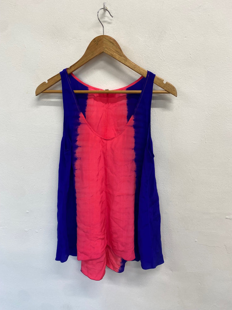 Fabulous sandro silk Tunic top UK M Blue pink GM143