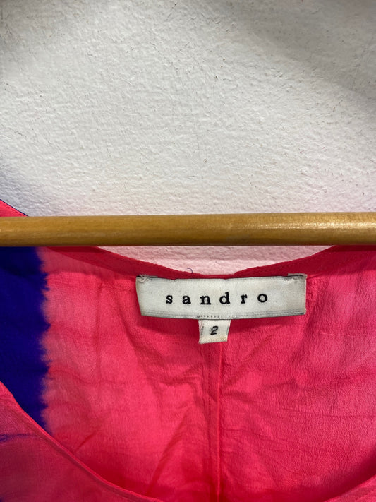 Fabulous sandro silk Tunic top UK M Blue pink GM143