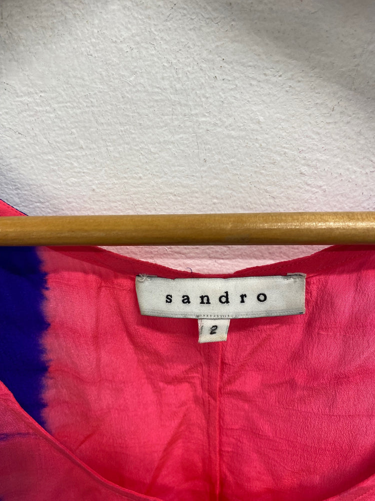 Fabulous sandro silk Tunic top UK M Blue pink GM143