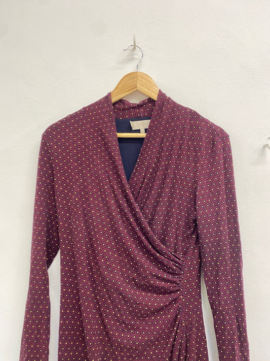 Fabulous Hobbs Dress UK 12 Burgundy geometric ruched GM143