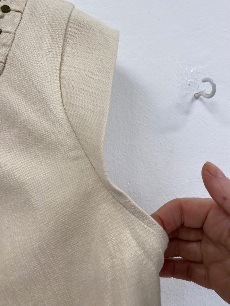 Fabulous Diane Von Furstenberg linen blend Dress UK12 Beige studded GM143