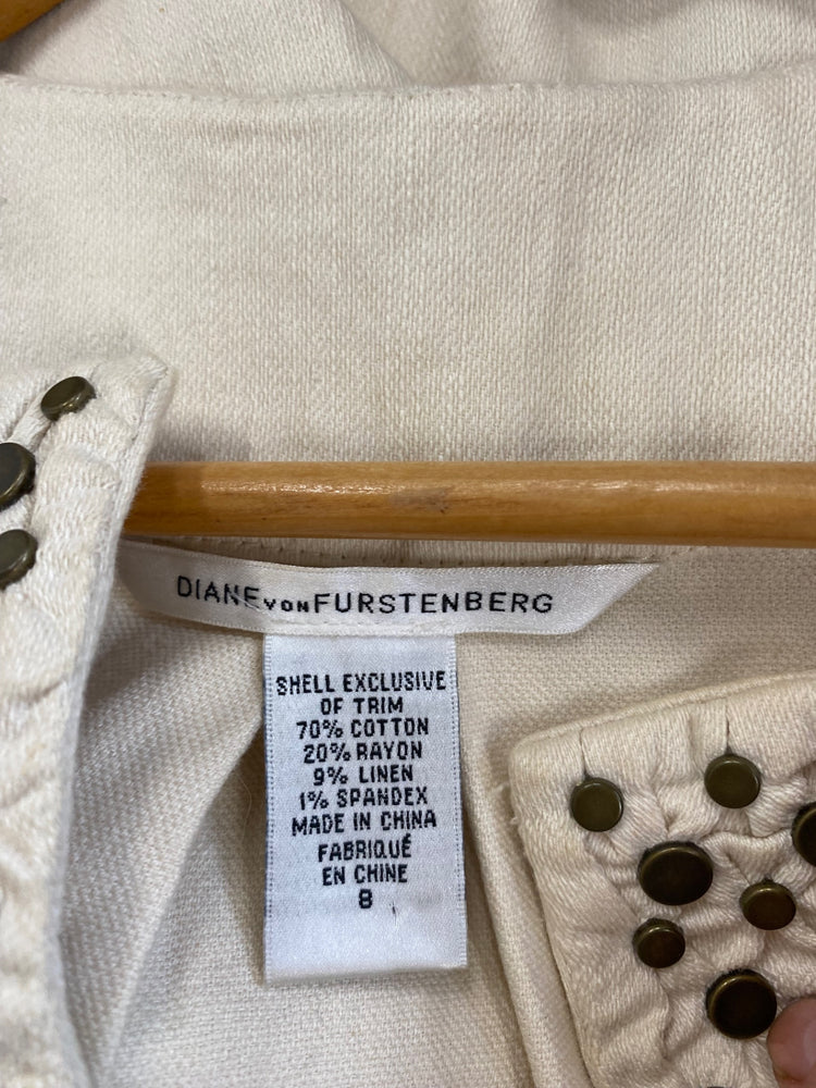 Fabulous Diane Von Furstenberg linen blend Dress UK12 Beige studded GM143