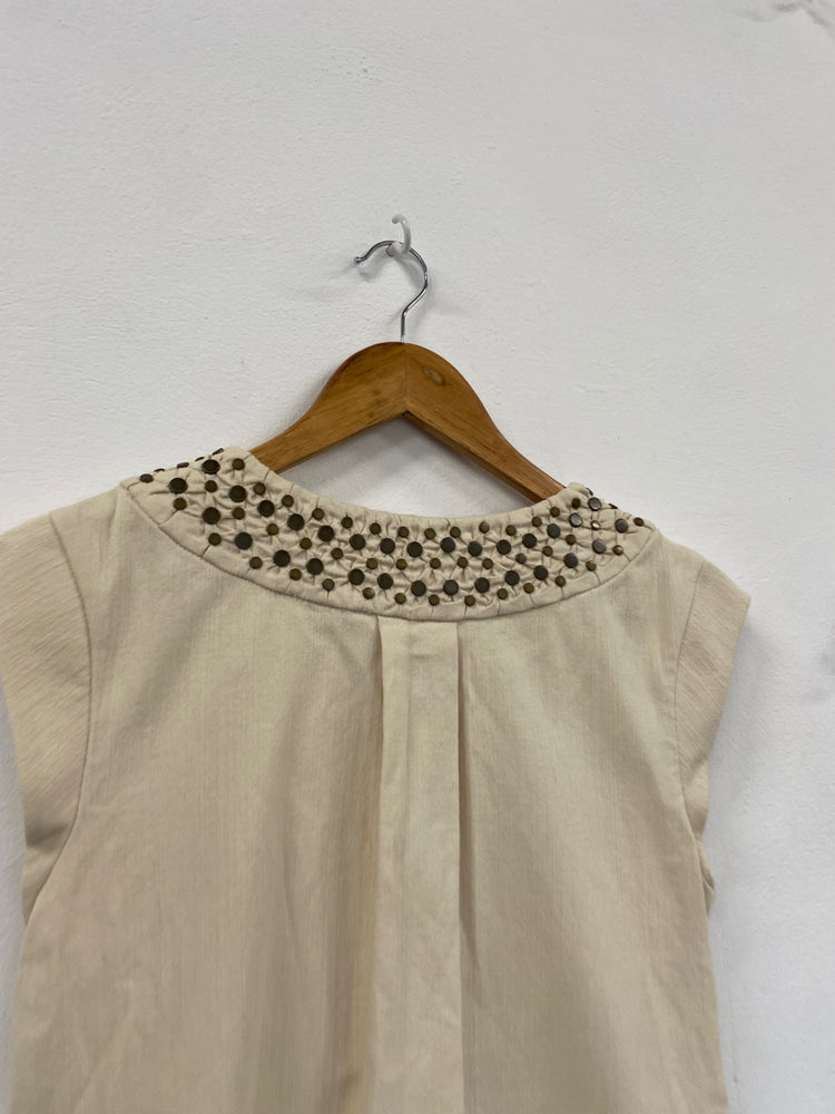 Fabulous Diane Von Furstenberg linen blend Dress UK12 Beige studded GM143