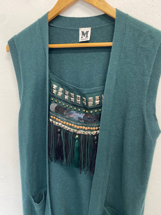Fabulous Missoni Tunic boho Dress UK 12 Dark Green tassel GM143