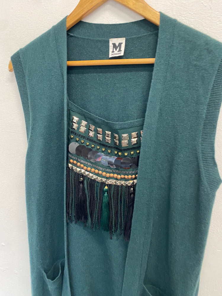 Fabulous Missoni Tunic boho Dress UK 12 Dark Green tassel GM143