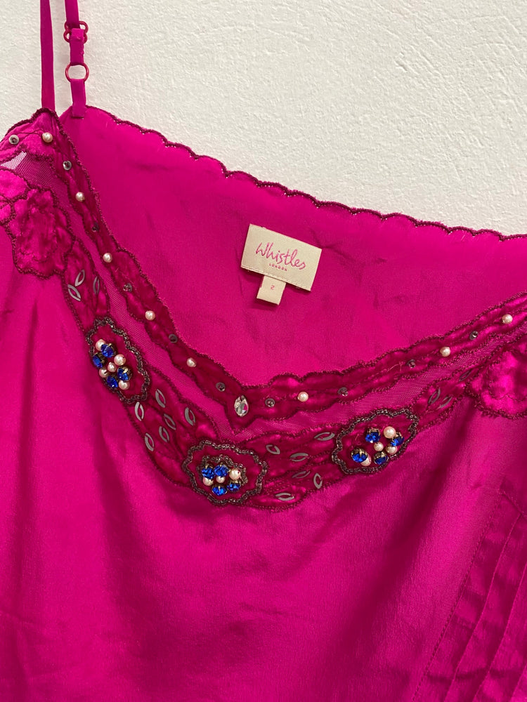 Fabulous Whistles silk Cami top Uk 10 Magenta sequin GM143