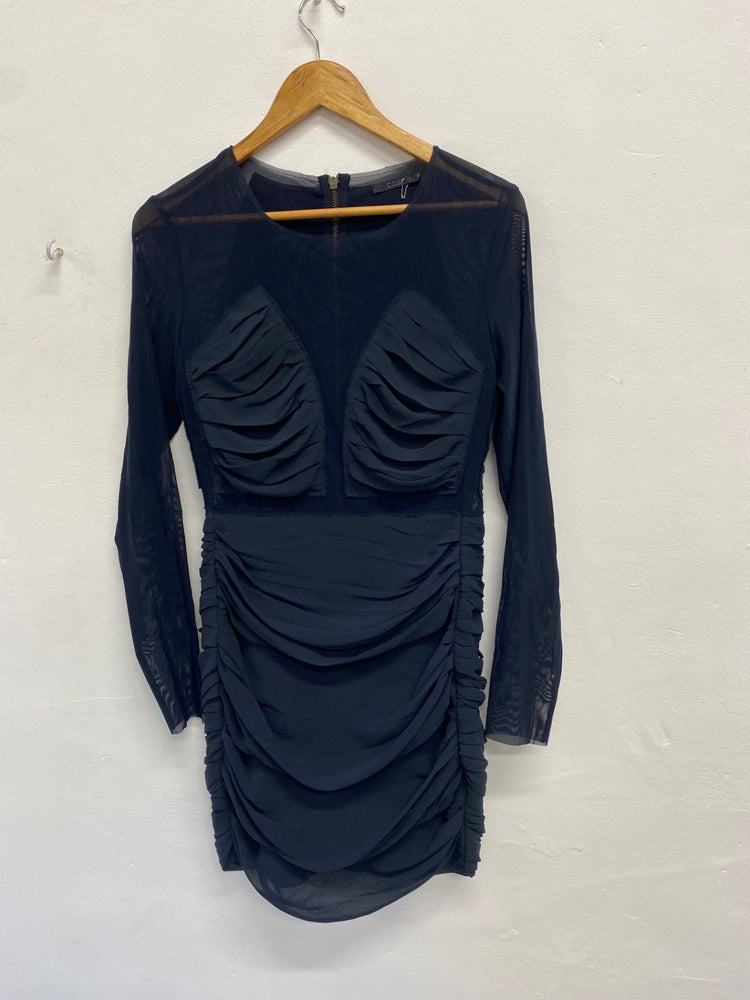 Fabulous Cos Dress Uk 10 Navy mesh ruched midi GM143