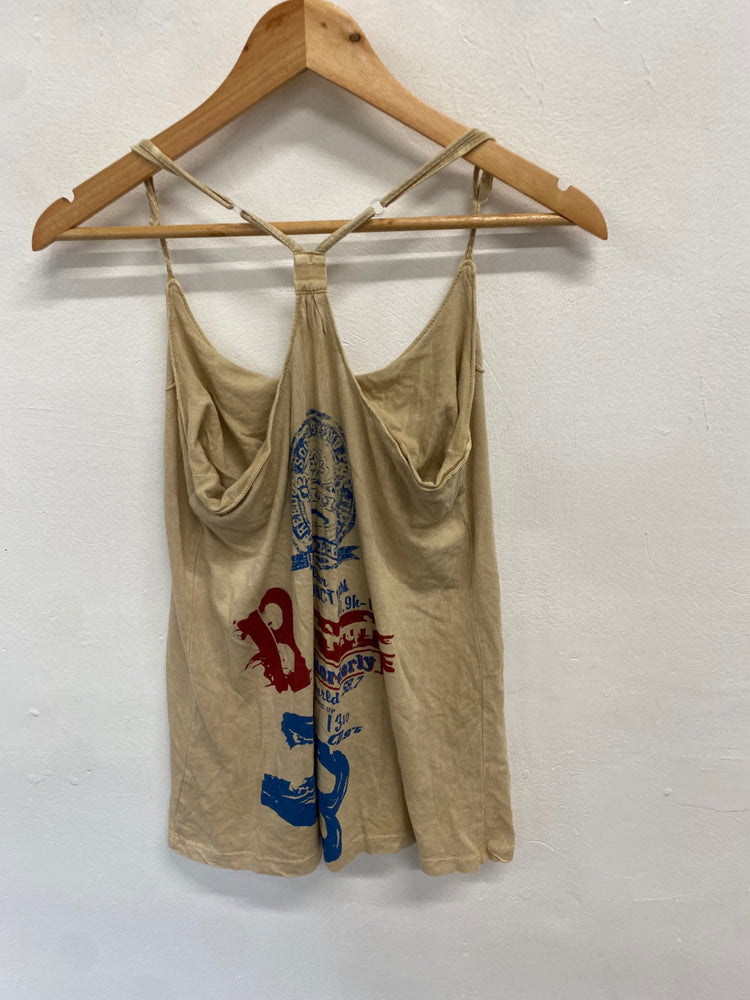 Fabulous Susan fixel Tank Top UK L Beige sequin Y2K gm143