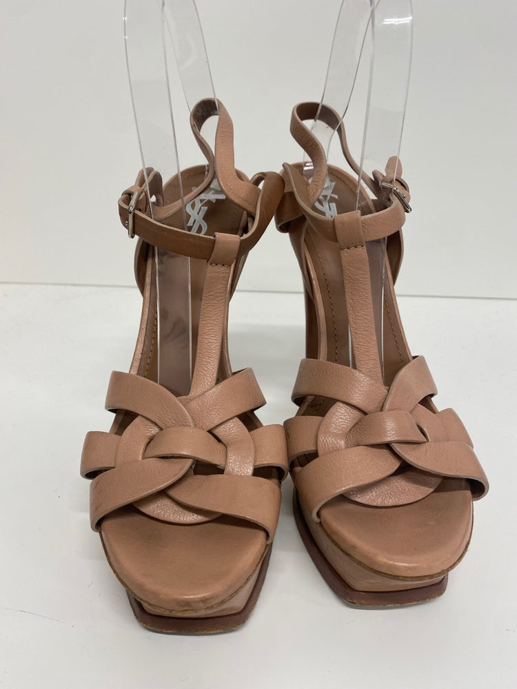 Fabulous Yves Saint Laurent Tribute Nude Sandals Uk7 Beige GM143