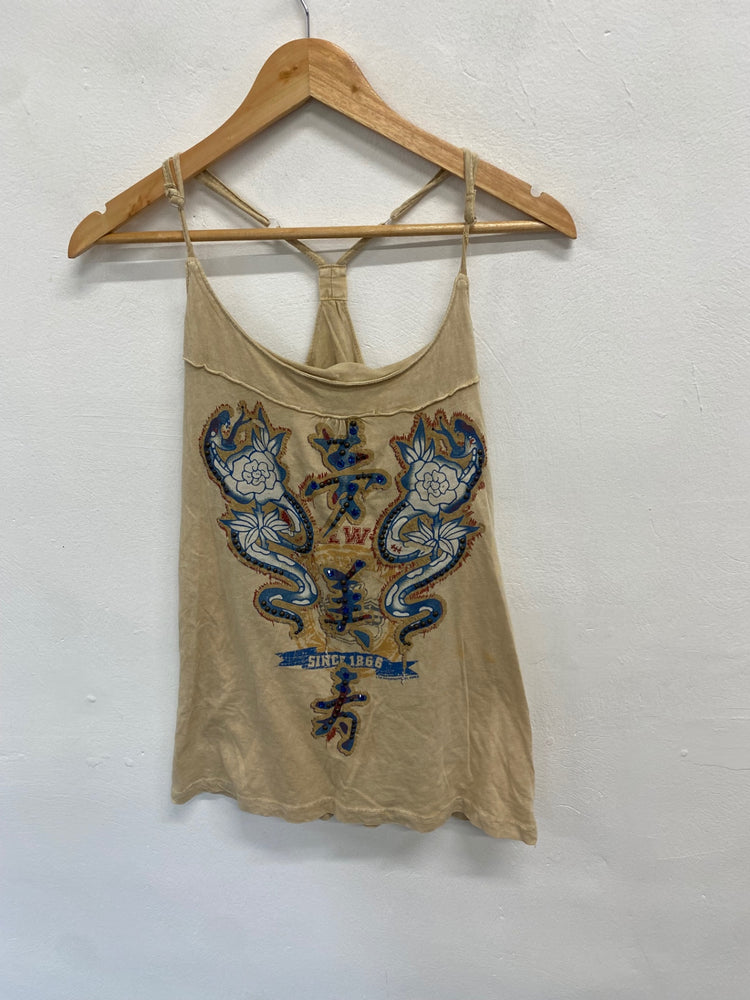 Fabulous Susan fixel Tank Top UK L Beige sequin Y2K gm143