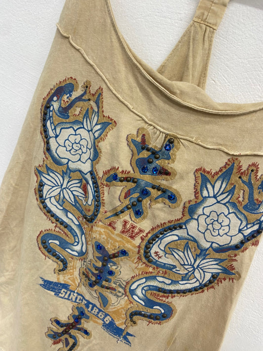 Fabulous Susan fixel Tank Top UK L Beige sequin Y2K gm143