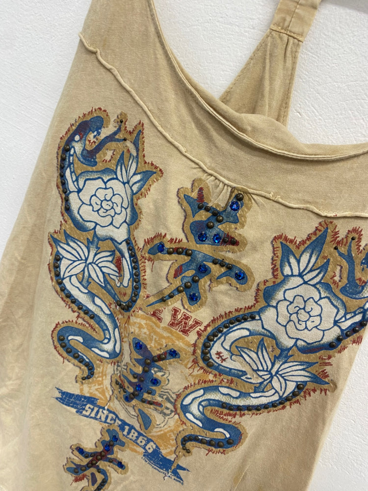 Fabulous Susan fixel Tank Top UK L Beige sequin Y2K gm143