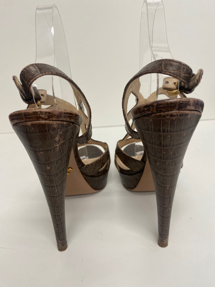 Fabulous Prada platform cut out Moc croc Sandals Uk7 Brown GM143