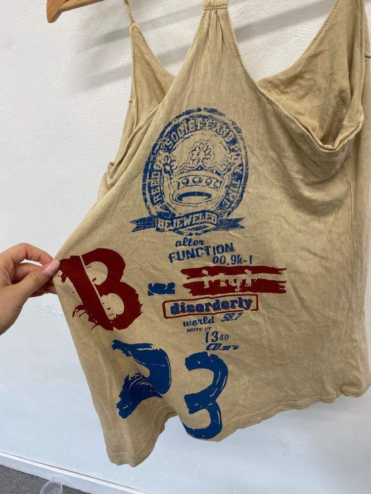 Fabulous Susan fixel Tank Top UK L Beige sequin Y2K gm143