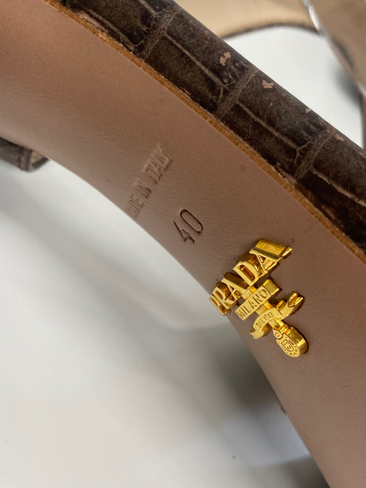 Fabulous Prada platform cut out Moc croc Sandals Uk7 Brown GM143