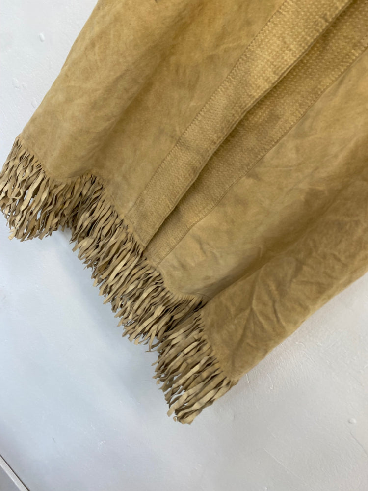 Fabulous Ogo Waistcoat UK M Tan tassel leather boho chic GM143