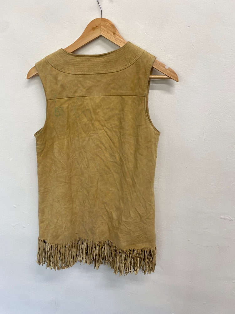 Fabulous Ogo Waistcoat UK M Tan tassel leather boho chic GM143