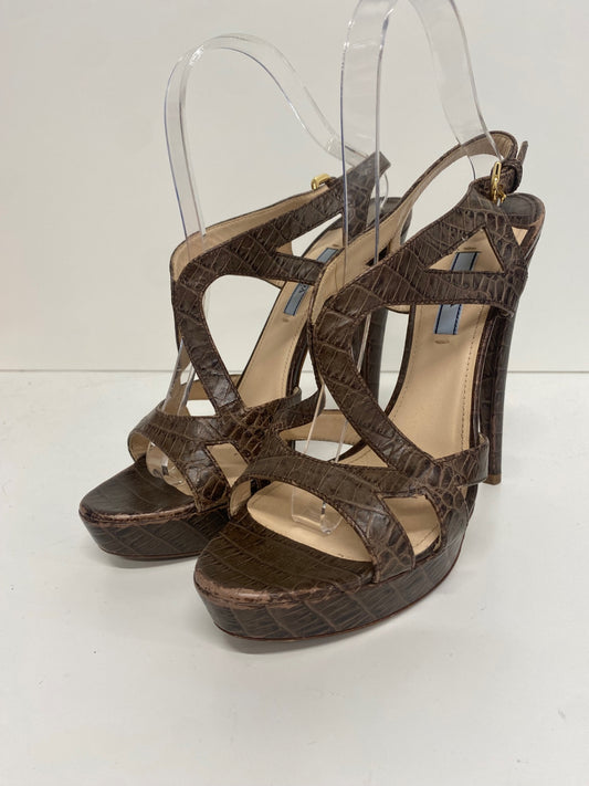 Fabulous Prada platform cut out Moc croc Sandals Uk7 Brown GM143