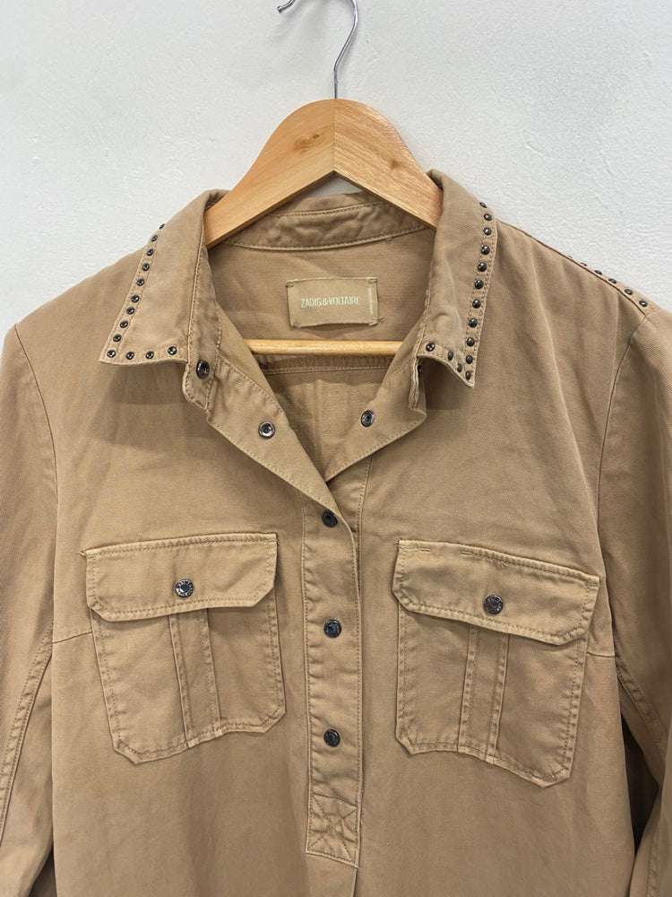 Fabulous Zadig & Voltaire Shirt Dress UK 12 Beige studded GM143