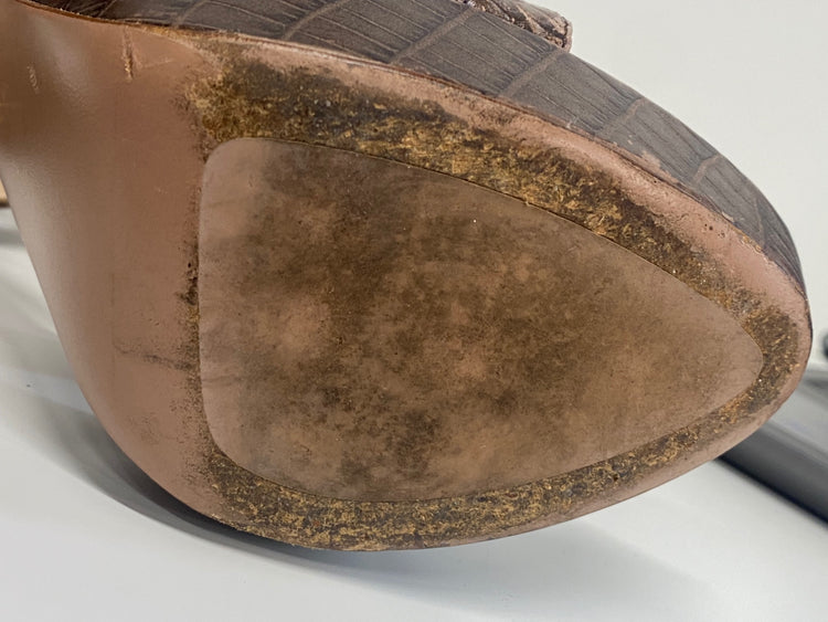 Fabulous Prada platform cut out Moc croc Sandals Uk7 Brown GM143