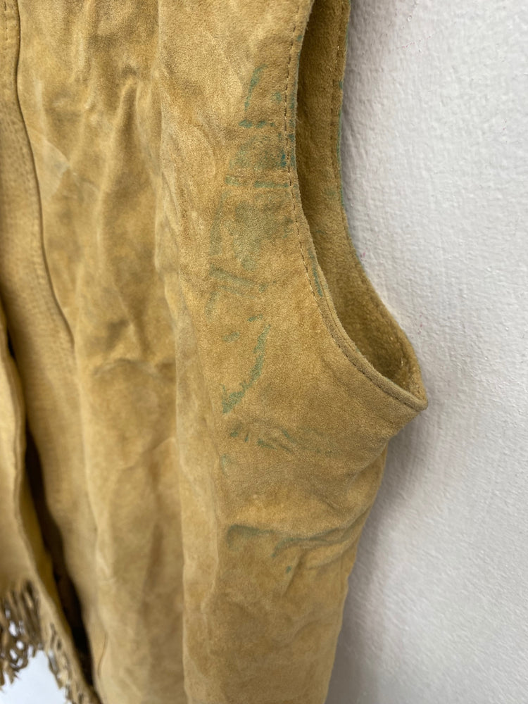 Fabulous Ogo Waistcoat UK M Tan tassel leather boho chic GM143