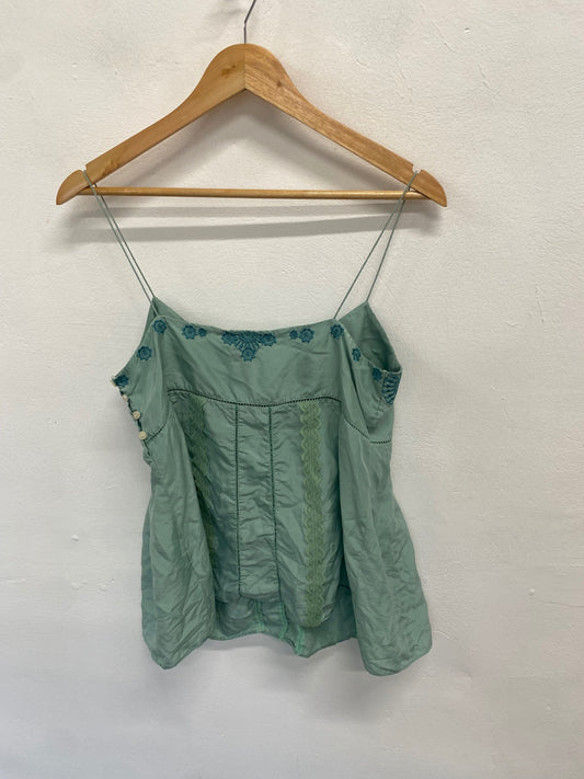 Fabulous Whistles Cami UK 14 Green broderie silk GM143