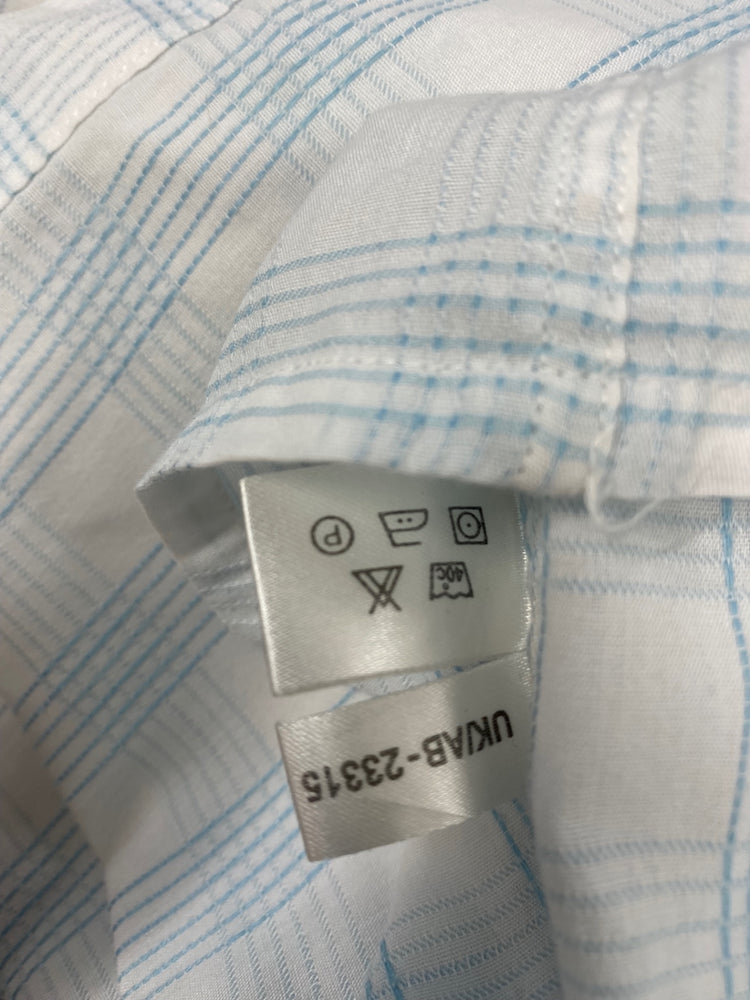 Classic Yves Saint Laurent Shirt UK L White blue checked cotton GM143