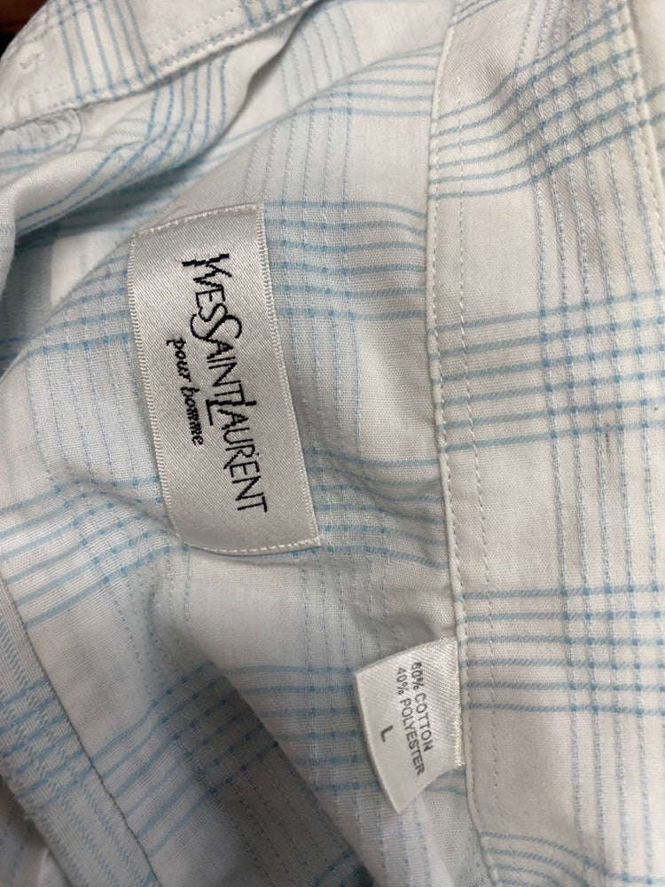 Classic Yves Saint Laurent Shirt UK L White blue checked cotton GM143