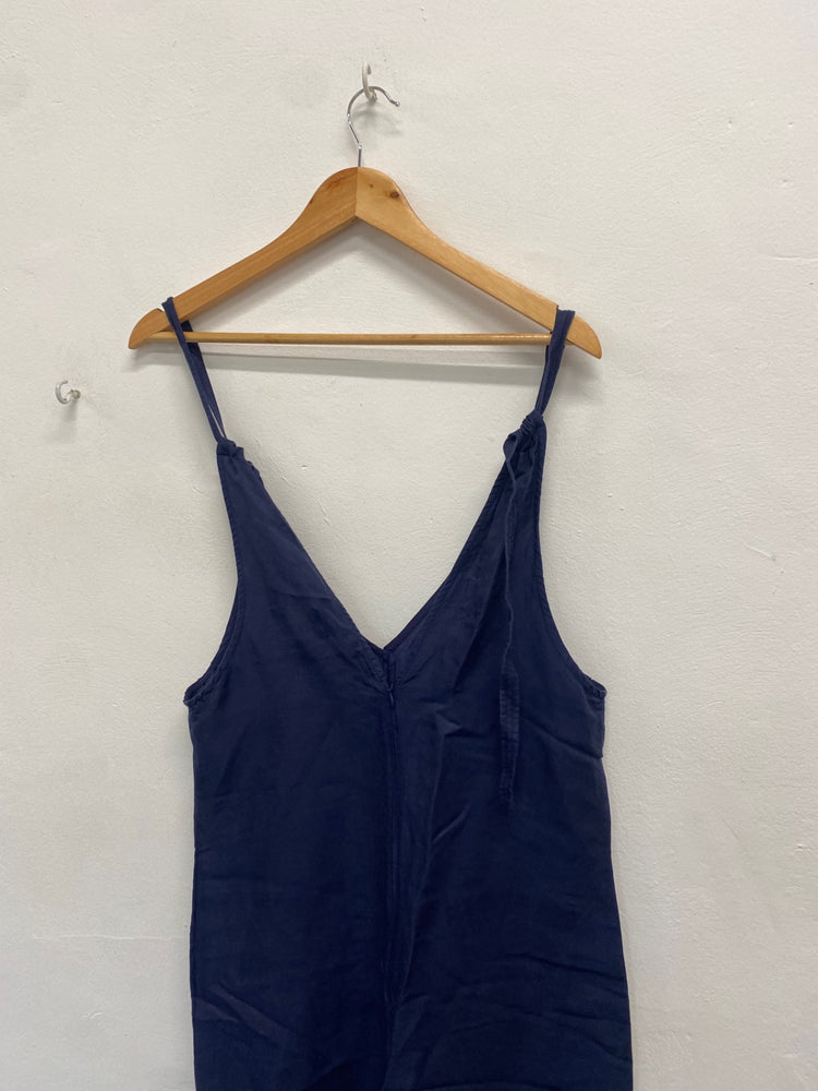 Fabulous Sancia Jumpsuit Uk 8 Navy blue linen Anthropologie ZB458