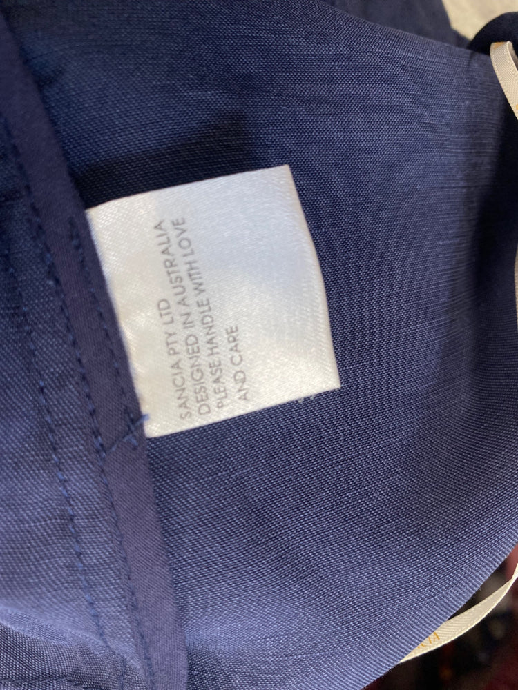 Fabulous Sancia Jumpsuit Uk 8 Navy blue linen Anthropologie ZB458