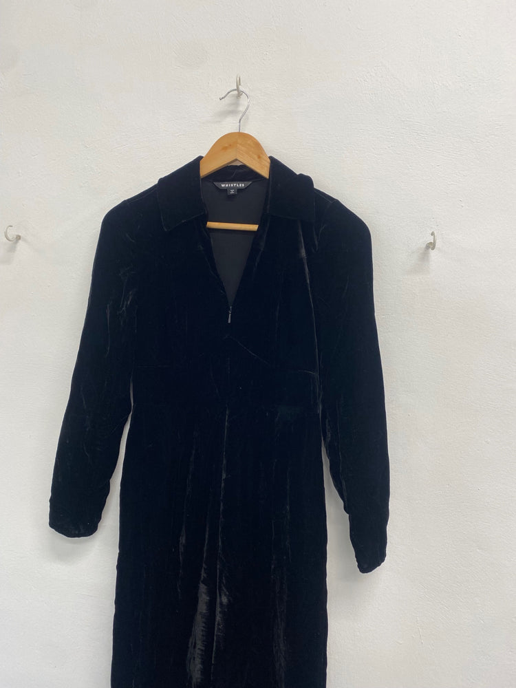 Fabulous Whistles Jumpsuit UK 8 Black velvet zip front ZB458