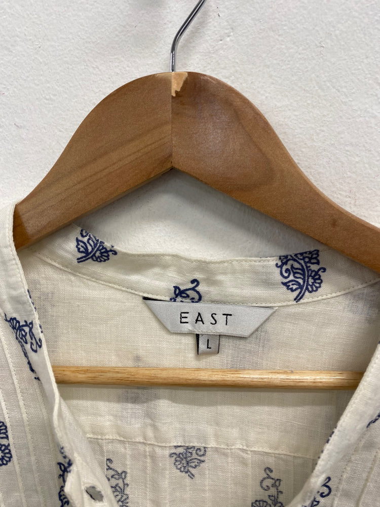 Fabulous EAST Dress UK L Cream blue paisley linen gc459